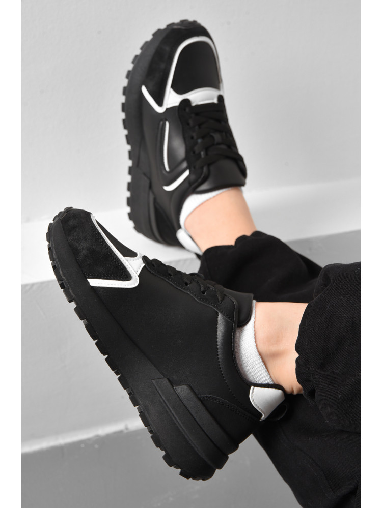Кросівки жіночі чорного кольору з сірим на шнурівці 542-137 176874C