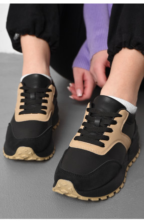Кросівки жіночі чорно-бежевого кольору на шнурівці 542-120 176891C