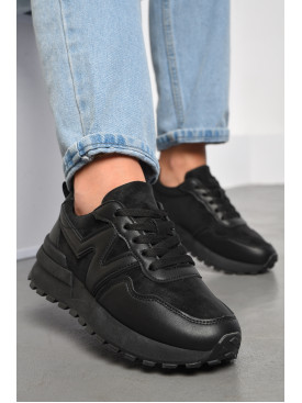 Кроссовки женские черного цвета на шнуровке 542-157 176895C