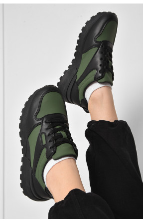 Кросівки жіночі чорно-зеленого кольору на шнурівці 542-111 176934C