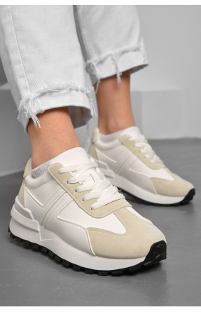 Кросівки жіночі біло-бежевого кольору на шнурівці 542-103 176935C