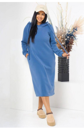 Платье-худи женское полубатальное на флисе синего цвета 5238 177067C