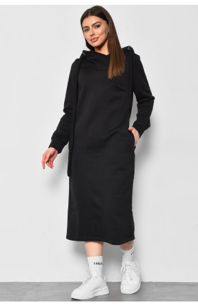 Платье-худи женское полубатальное на флисе черного цвета 5238 177068C