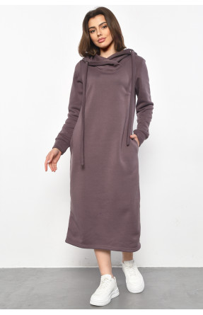 Платье-худи женское полубатальное на флисе сливового цвета 5238 177090C