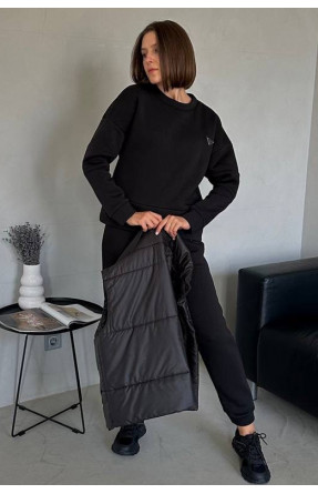 Спортивный костюм женский полубатальный на флисе черного цвета 5304 177219C
