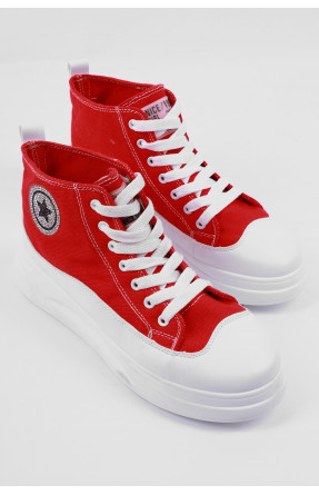 Кросівки жіночі червоного кольору на шнурівці 177261C
