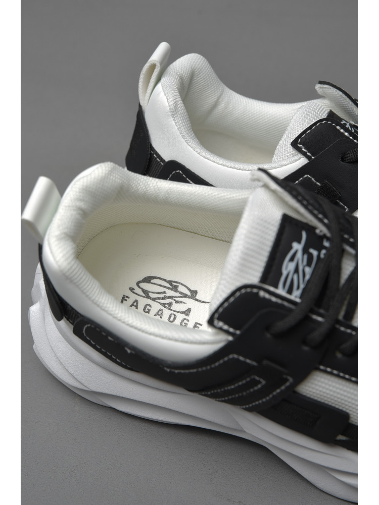 Кроссовки мужские черно-белого цвета на шнуровке 05-5 177373C