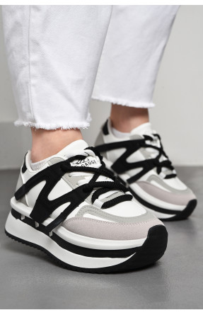 Кросівки жіночі біло-чорного кольору на шнурівці 98-3 177489C
