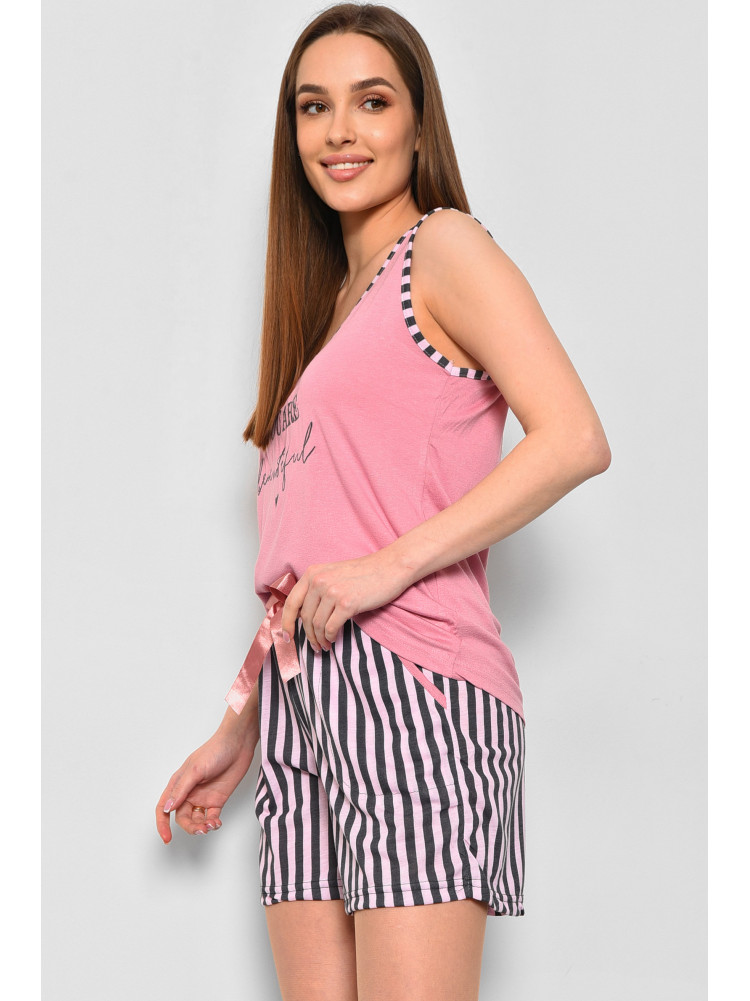 Пижама женская полубатальная розового цвета 221914 178010C
