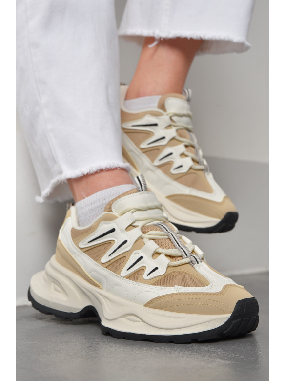Кросівки жіночі бежевого кольору на шнурівці 808-2 178106C