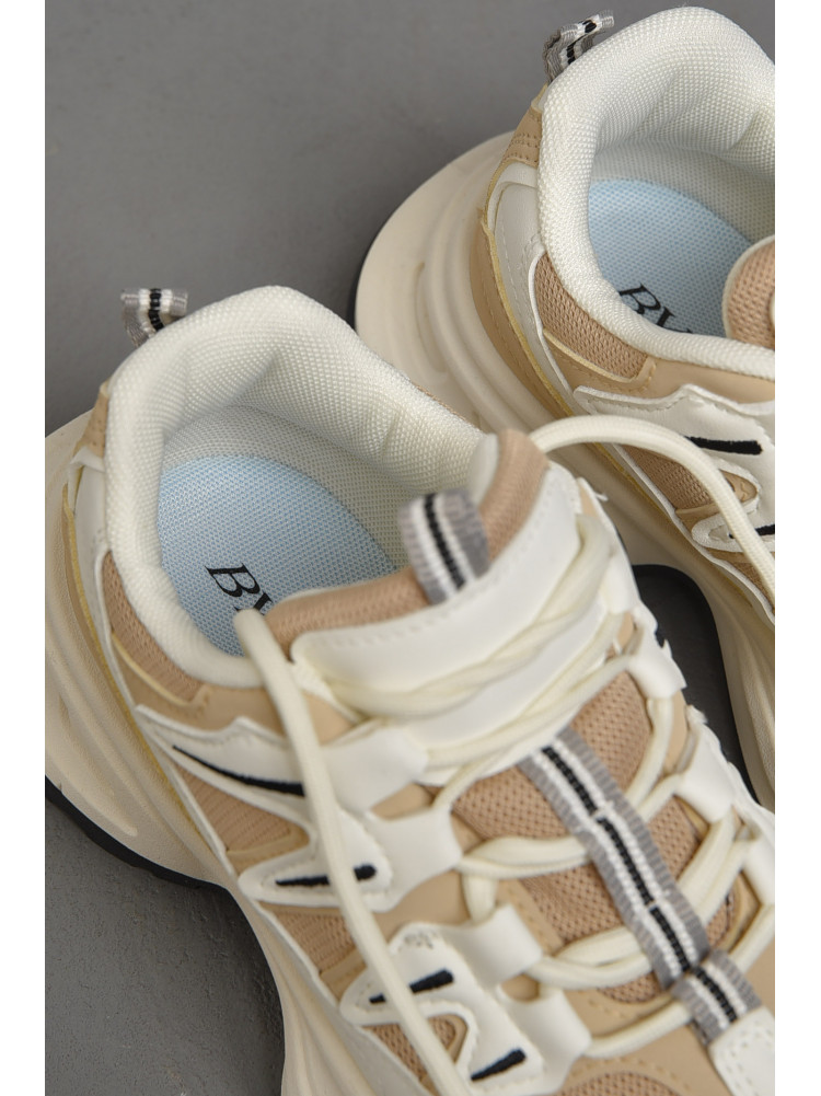 Кроссовки женские бежевого цвета на шнуровке 808-2 178106C