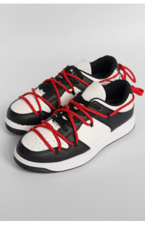 Кроссовки подросток для девочки черно-белого цвета на шнуровке ВК-75 178166C