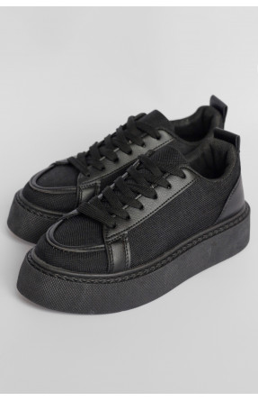 Кросівки жіночі чорного кольору на шнурівці 2024-66-1 178310C