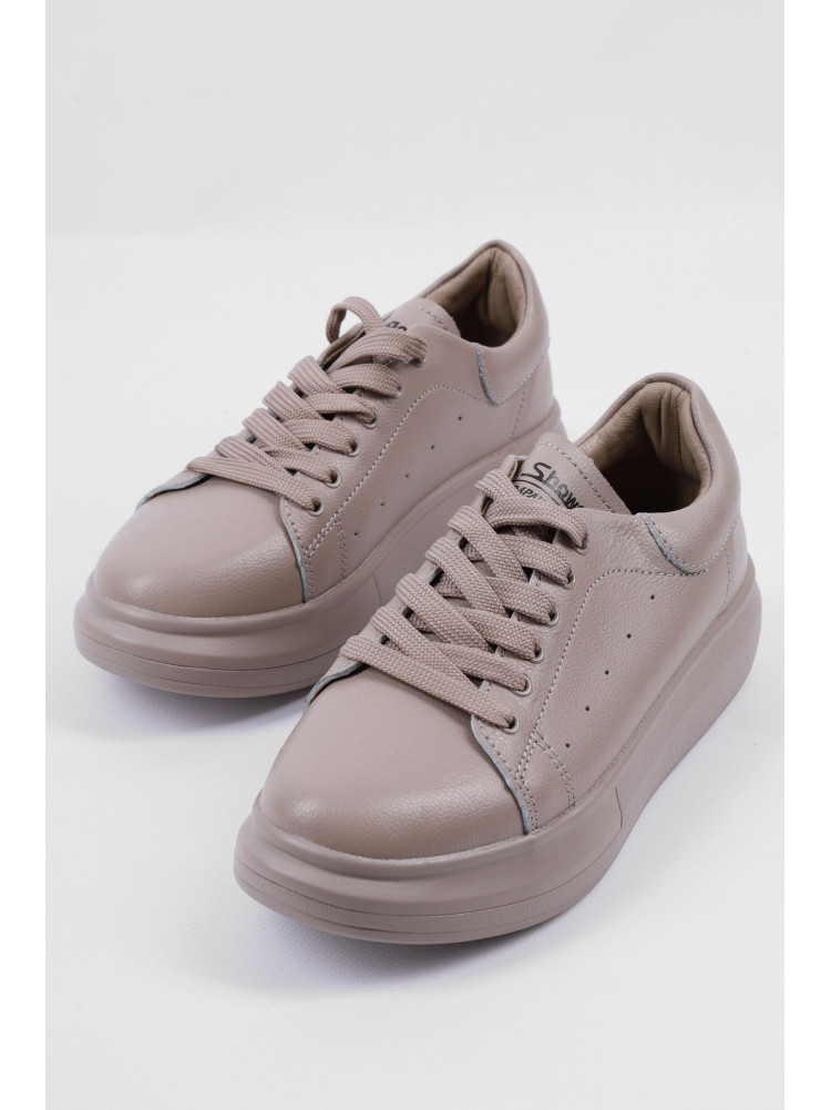 Кросівки жіночі натуральна шкіра темно-бежевого кольору на шнурівці С329-36 178373C