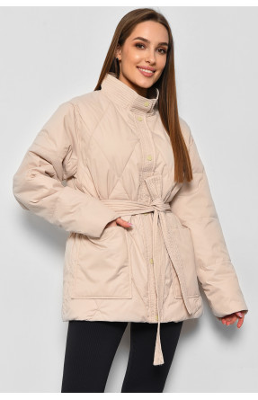 Куртка женская демисезонная полубатальная  бежевого цвета 717 178378C