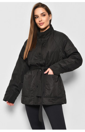 Куртка женская демисезонная полубатальная  черного цвета 717 178380C