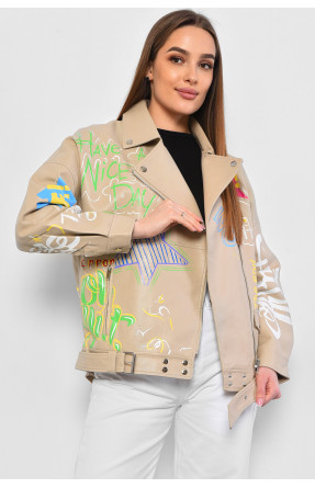 Куртка женская из экокожи бежевого цвета 2267 178505C