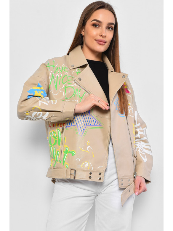 Куртка женская из экокожи бежевого цвета 2267 178505C