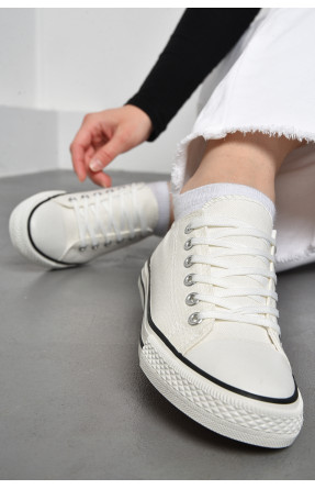 Кеди жіночі текстильні білого кольору на шнурівці 801 178903C