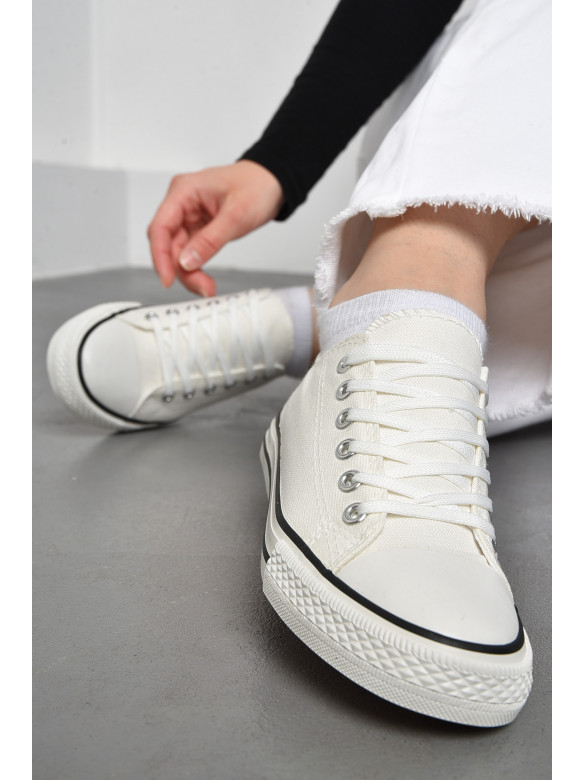 Кеди жіночі текстильні білого кольору на шнурівці 801 178903C