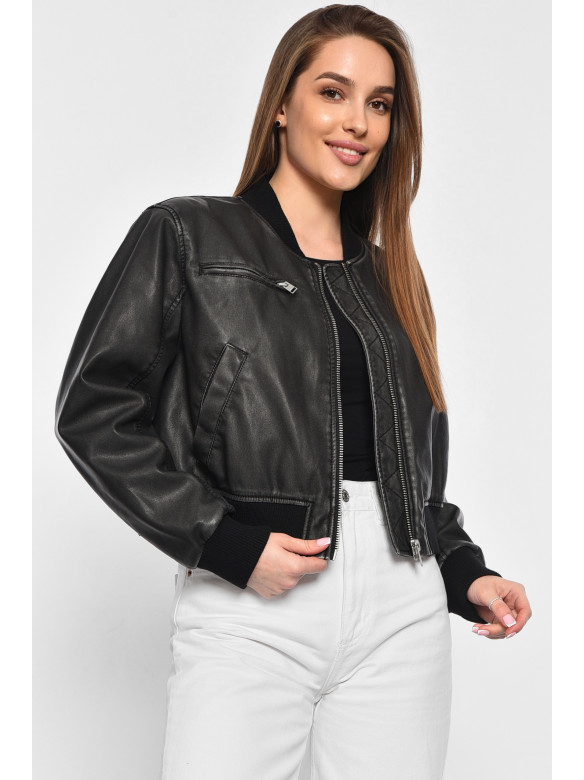 Куртка жіноча з екошкіри  темно-сірого кольору 3945 178934C