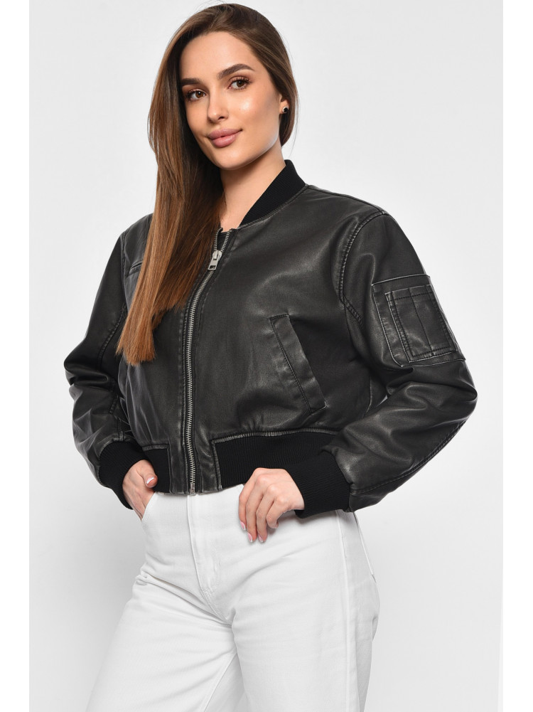 Куртка жіноча з екошкіри  темно-сірого кольору 3945 178934C