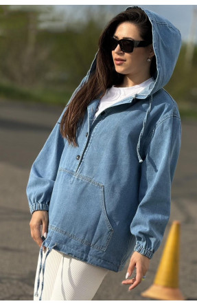 Куртка-анорак женская демисезонная полубатальная  голубого цвета 2516 179142C