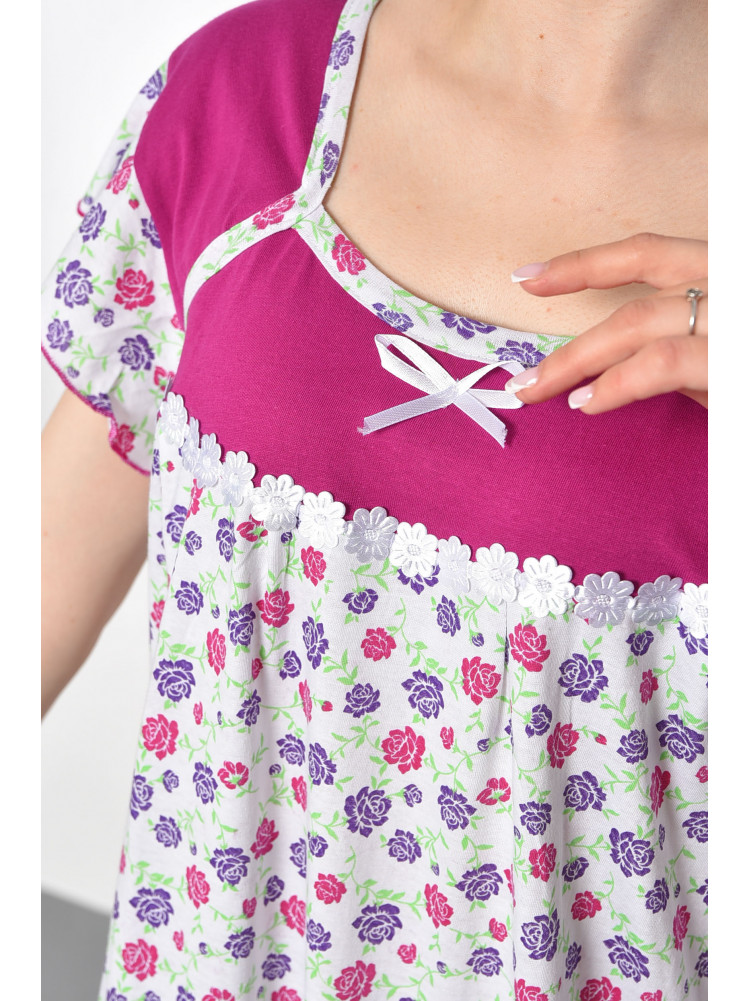 Ночная рубашка женская батальная белого цвета с цветочным принтом 179163C