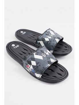 Шльопанці чоловічі чорного кольору з геометричним візерунком 43 179493C Шльопанці чоловічі чорного кольору з геометричним візерунком 43 179493C