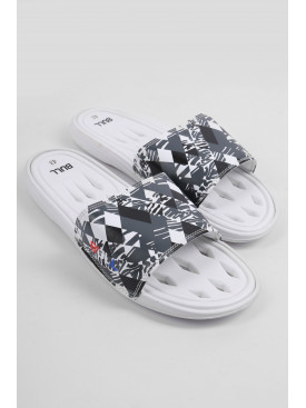 Шлепки мужские белого цвета с геометрическим узором 43 179494C