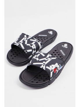 Шльопанці чоловічі чорно-синього кольору з геометричним візерунком 40 179499C Шльопанці чоловічі чорно-синього кольору з геометричним візерунком 40 179499C