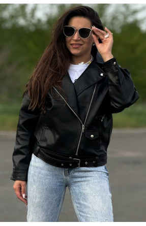 Куртка жіноча з екошкіри чорного кольору 2655 179686C