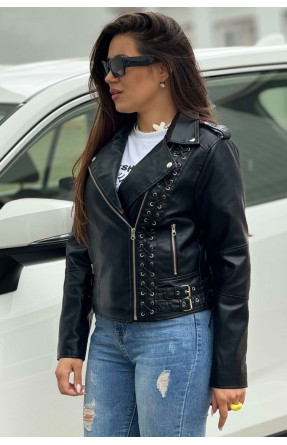 Куртка жіноча з екошкіри чорного кольору 2252 179875C