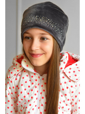 Шапка подростковая для девочки велюровая серого цвета 196 182938C Шапка подростковая для девочки велюровая серого цвета 196 182938C