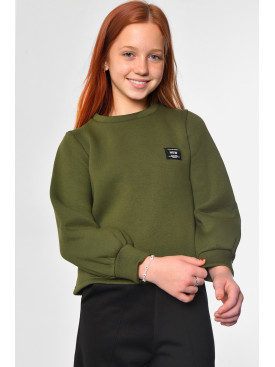 Свитшот подростковый для девочки на флисе цвета хаки 183004C Свитшот подростковый для девочки на флисе цвета хаки 183004C