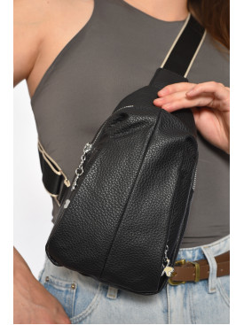 Бананка женская из экокожи черного цвета однотонная 097 185388C Бананка женская из экокожи черного цвета однотонная 097 185388C