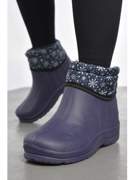 Дутики жіночі на хутрі темно-синього кольору в сніжинку 185434C