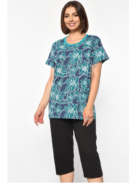 Костюм домашній жіночий напівбатальний зеленого кольору з принтом 695 185726C