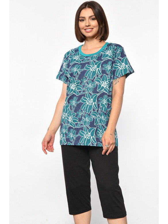 Костюм домашній жіночий напівбатальний зеленого кольору з принтом 695 185726C