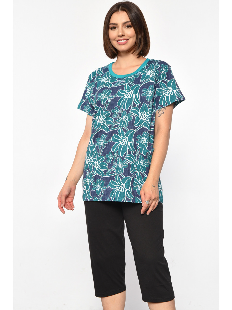 Костюм домашній жіночий напівбатальний зеленого кольору з принтом 695 185726C