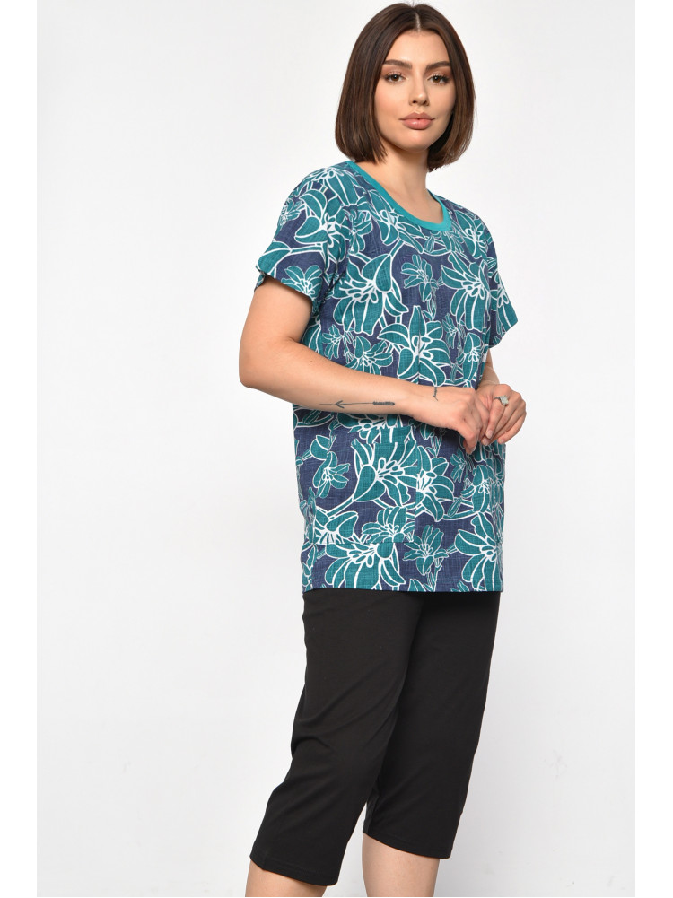 Костюм домашній жіночий напівбатальний зеленого кольору з принтом 695 185726C