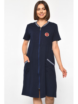 Халат женский полубатальный с принтом темно-синего цвета 31145 185803C