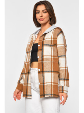 Сорочка жіноча в клітинку бежевого кольору 186675C Сорочка жіноча в клітинку бежевого кольору 186675C