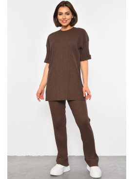 Костюм женский трикотажный коричневого цвета 187164C