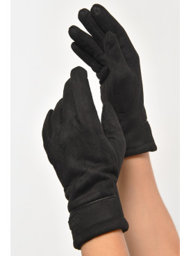 Перчатки женские замшевые на искусственном меху сенсорные черного цвета 2-54 187475C