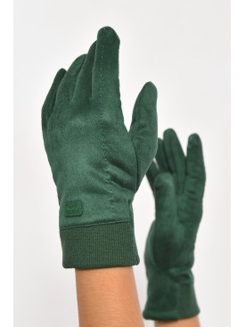 Рукавички жіночі замшеві на штучному хутрі сенсорні зеленого кольору 2-57 187494C