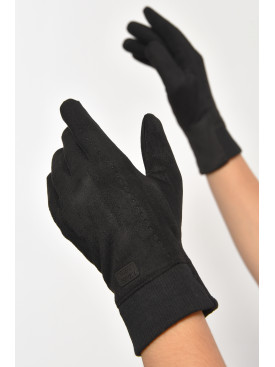 Перчатки женские замшевые на искусственном меху сенсорные черного цвета 2-57 187497C