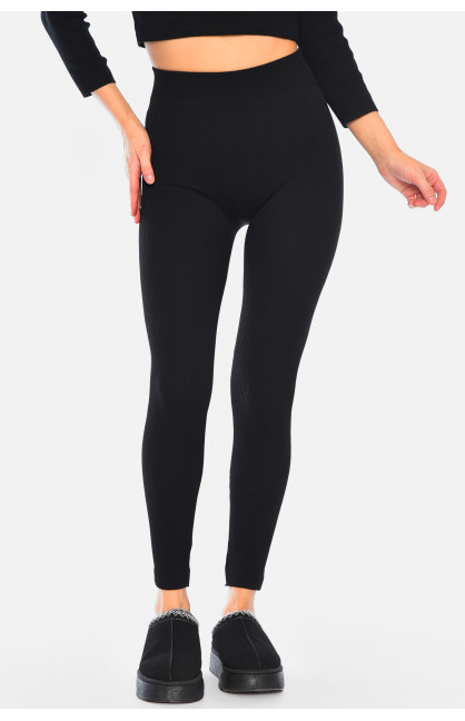 Лосины женские термо в рубчик на искусственном меху черного цвета 290 187644C