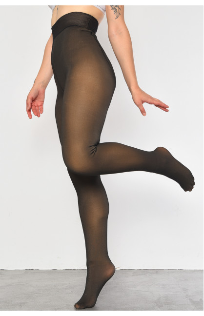 Колготки женские на искусственном меху имитация кожи черно-бежевого цвета 3000D а760-3 187648C