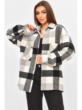 Рубашка женская полубатальная в клетку черно-белого цвета 0538 188973C Рубашка женская полубатальная в клетку черно-белого цвета 0538 188973C